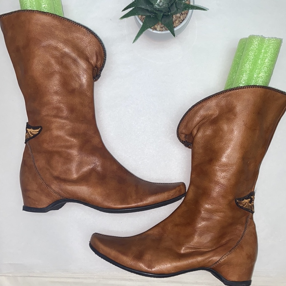 Hispanitas amazing leather boots with wings and fold detail, zipper Size 38 moto - Picture 10 of 13